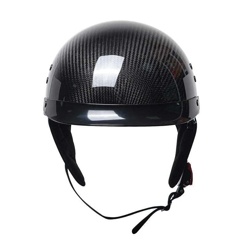 Retro Carbon Fiber Half Face Helmet — Lightweight, DOT ECE Certified