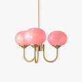 3 or 5-Light Retro Pink Glass Ceiling Pendant — Gold Finish Lighting