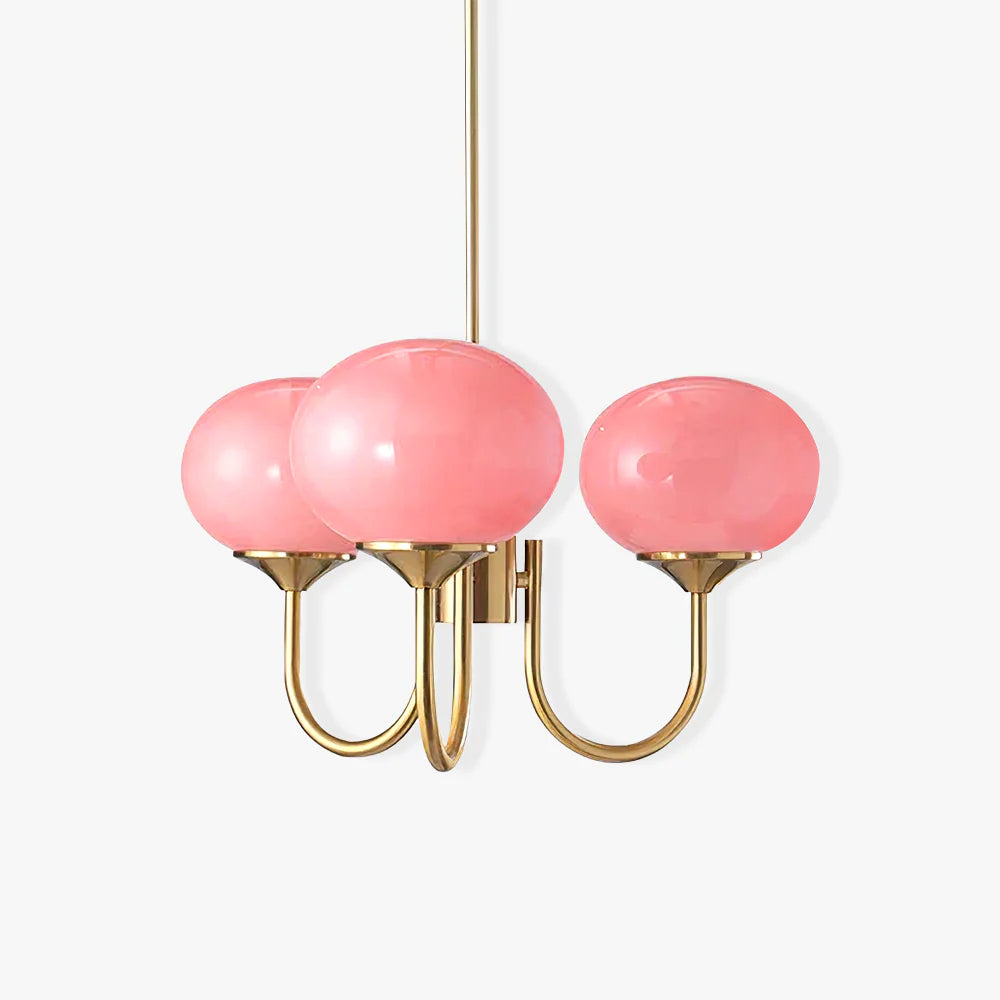 3 or 5-Light Retro Pink Glass Ceiling Pendant — Gold Finish Lighting
