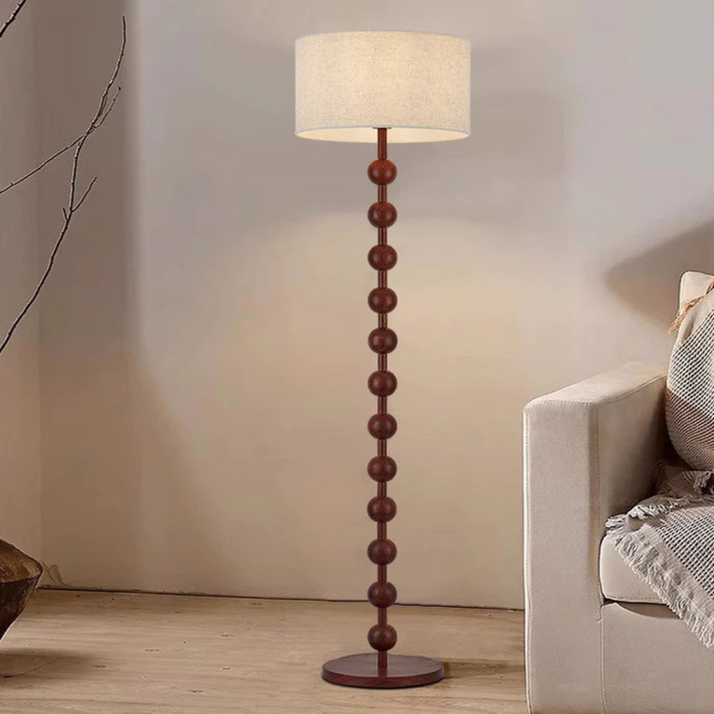 LumaVero Floor Lamp Made From Wood With Japandi Style Warm LED Glow And Fabric Diffuser