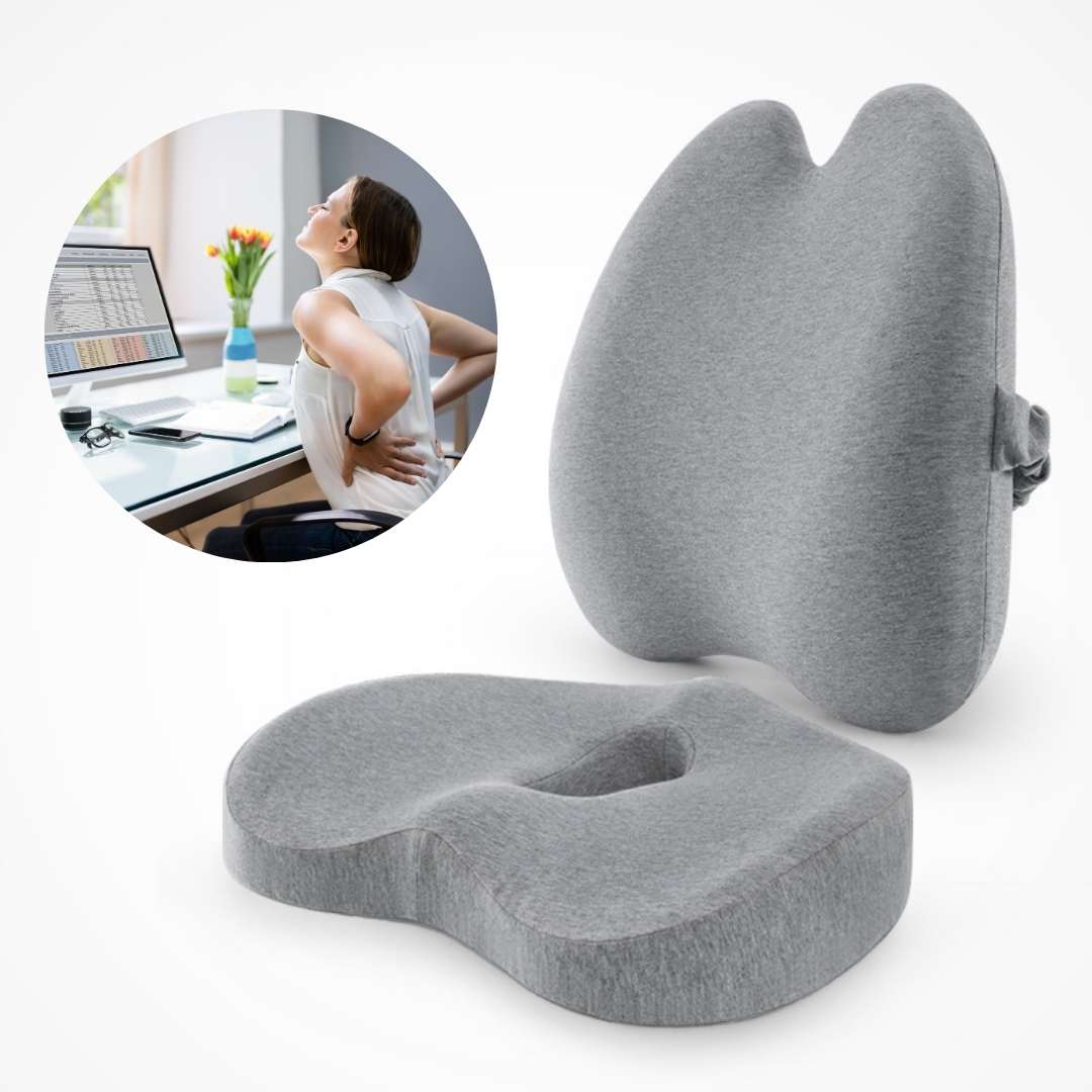 Coussins orthopédiques d’assise et de dossier ErgoEase — Design ergonomique, profil lombaire profilé