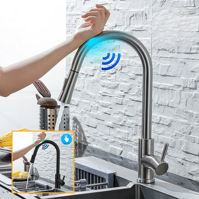 FluxMix beröringsfri kökskran — integrerad smart sensor, handsfree-användning