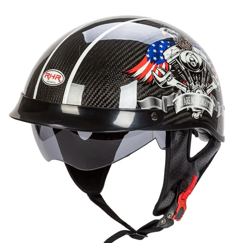 Retro Carbon Fiber Half Face Helmet — Lightweight, DOT ECE Certified