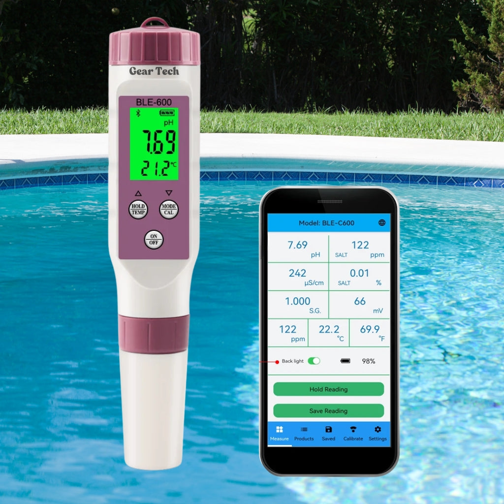 AquaSense digitale zwembadtester met 7 parameters — via app verbonden pH- en chloormonitor
