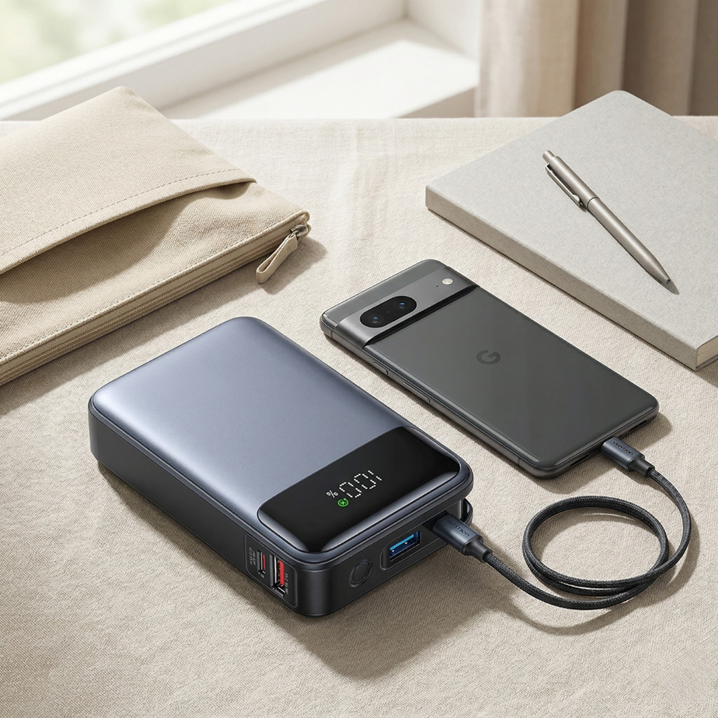 Φορητό power bank 20000mAh — Ενσωματωμένο καλώδιο, γρήγορη φόρτιση