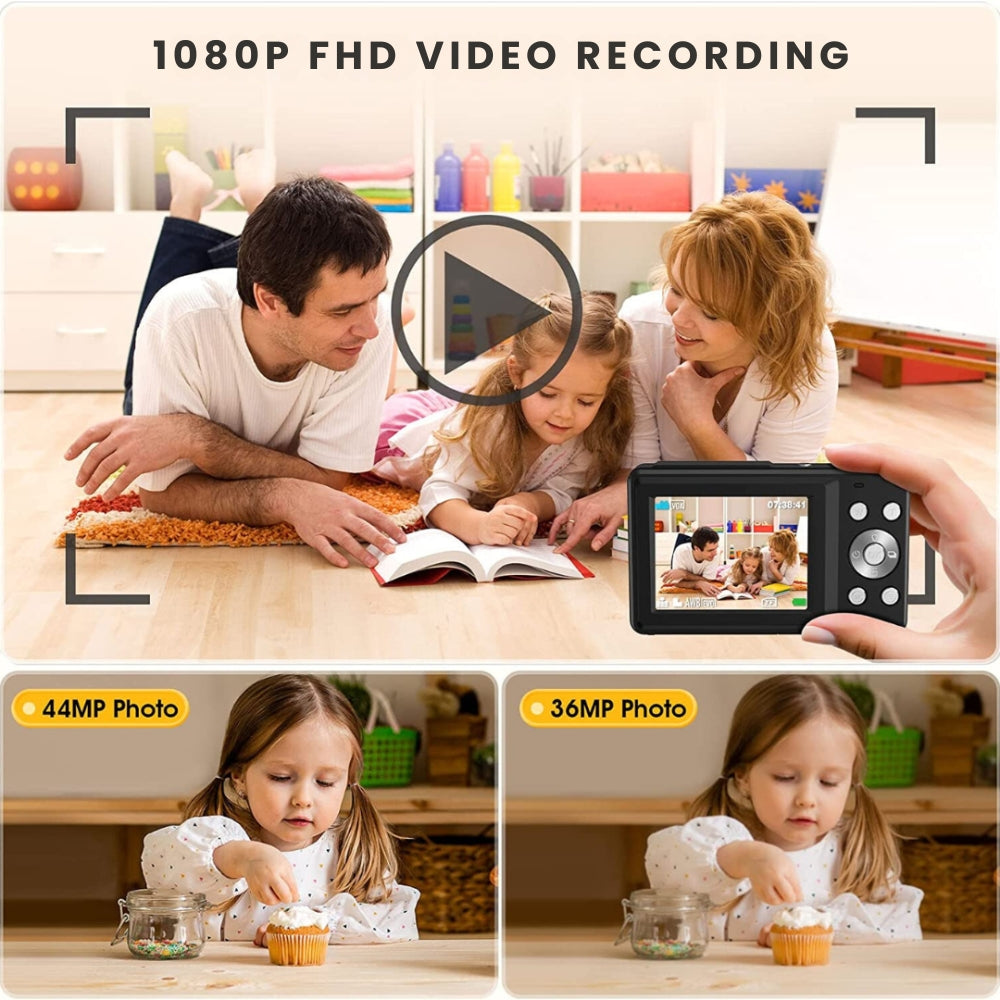 Pro Vlogging Camera — 44MP, 1080P, 16x Zoom, Compact & Rechargeable
