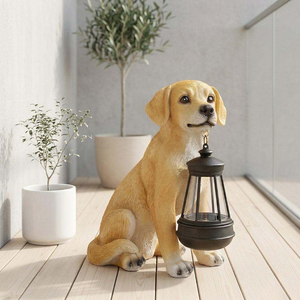 Solar Powered Dog Statue — Weather Resistant Garden Ornament