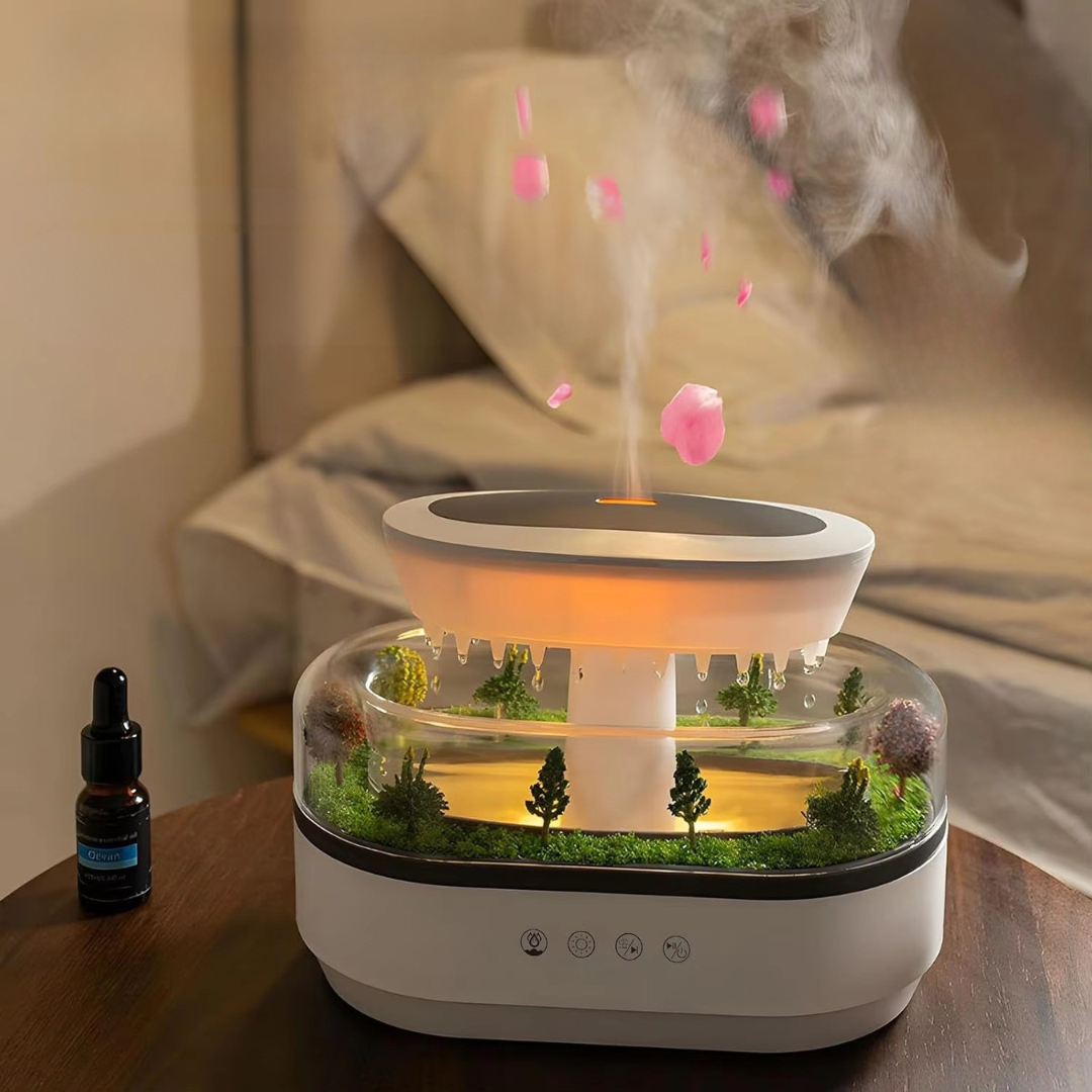 Aromatherapy LED Diffuser — Four-In-One Humidifier, Forest Waterfall Projection, Adjustable Lighting