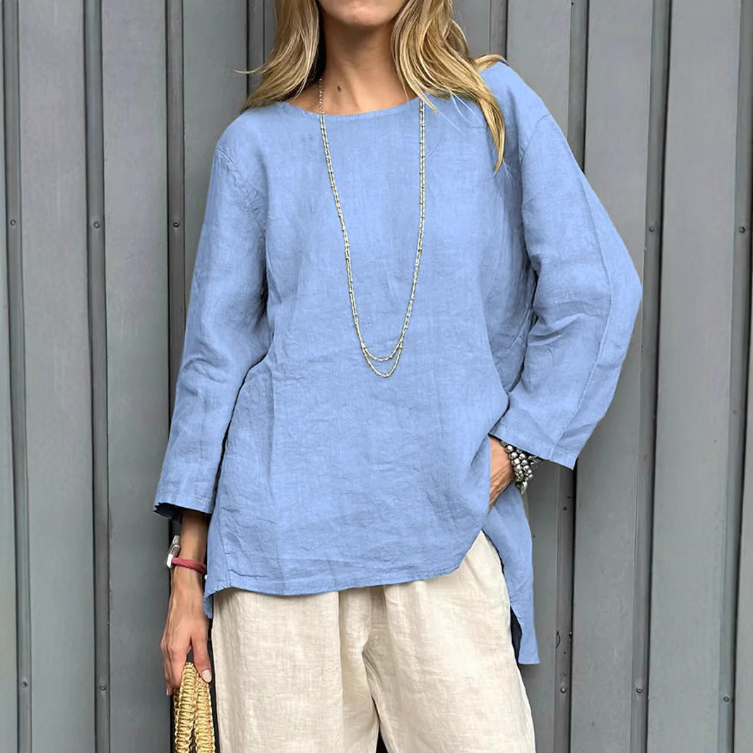 Blouse Vintage en Coton et Lin à Manches Longues