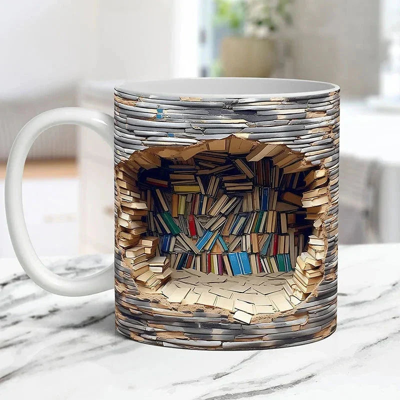 3D Library Bookshelf Mug, Coffee Mugs Gift for Book Lovers | Filindra