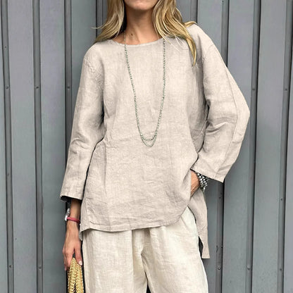 Blouse Vintage en Coton et Lin à Manches Longues