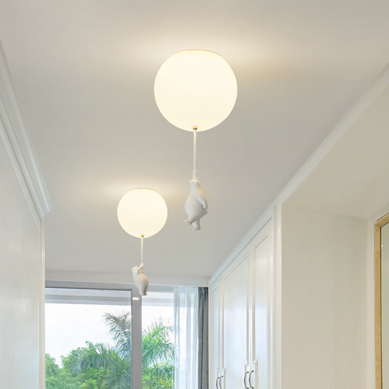 Bear and Balloon Kids Ceiling Light — White, LED E26, Acrylic Shade