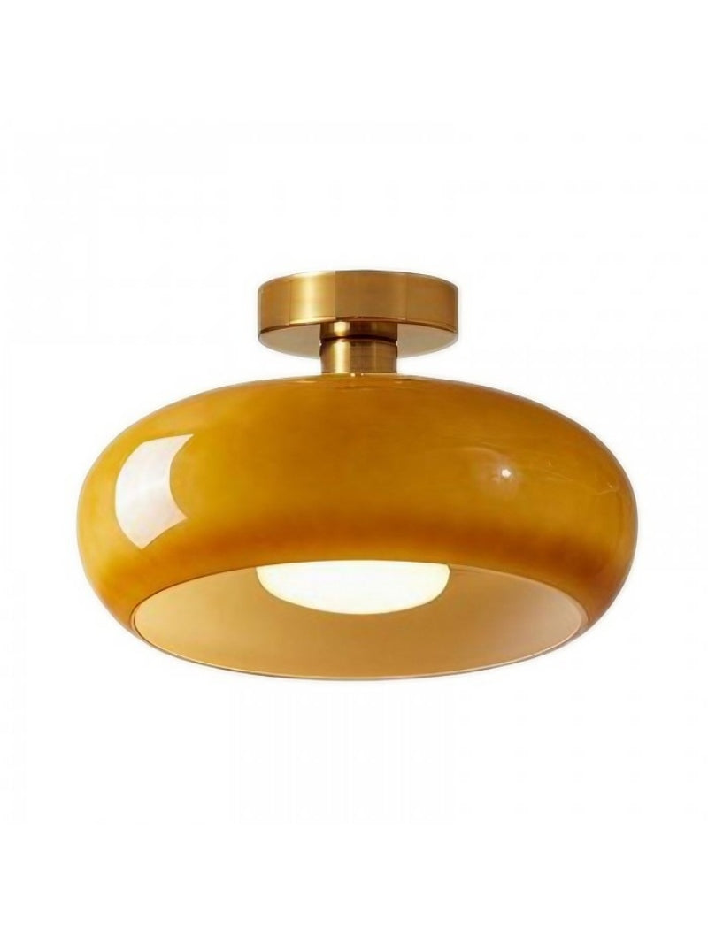 Bauhaus Circular Ceiling Light — Glass Disk Shade, Brass or Chrome Finish, Orange-Yellow or White Glass