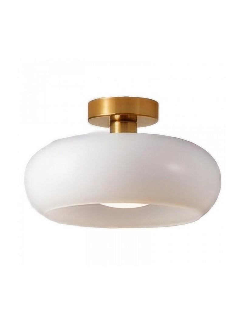 Bauhaus Circular Ceiling Light — Glass Disk Shade, Brass or Chrome Finish, Orange-Yellow or White Glass