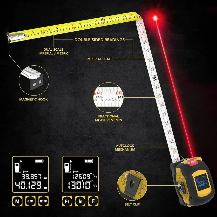 3-in-1 Digital Laser Measuring Tape — 5m Tape & Cross Laser