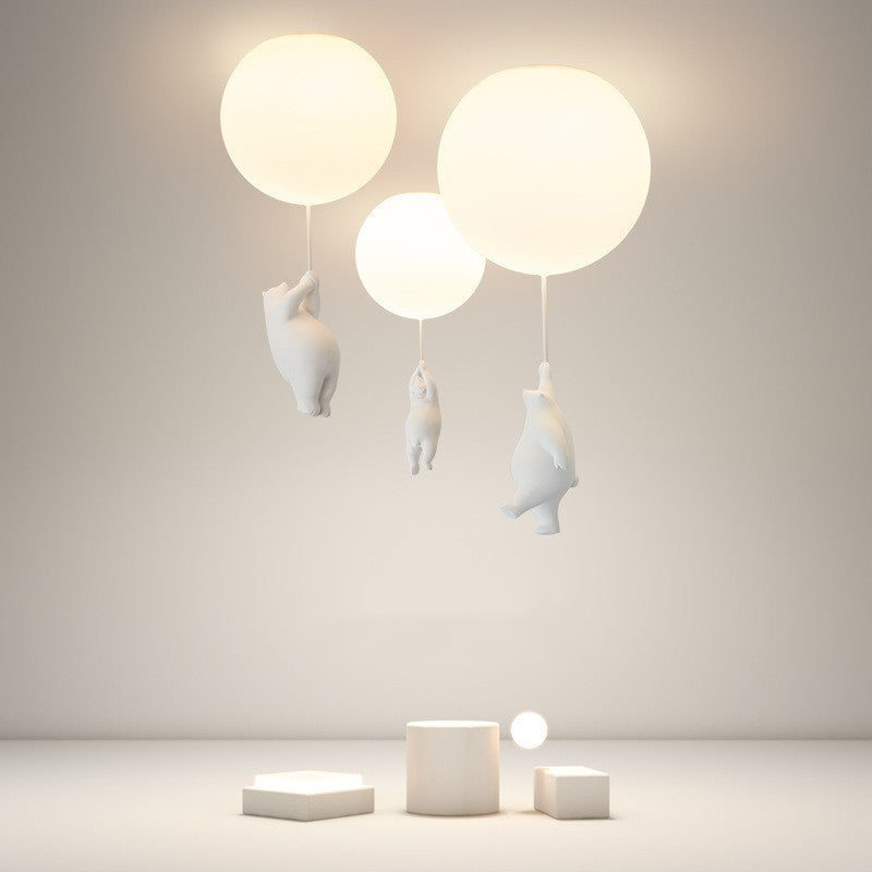 Bear and Balloon Kids Ceiling Light — White, LED E26, Acrylic Shade