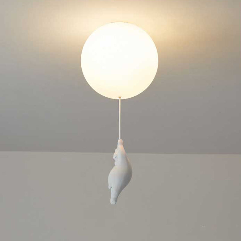 Bear and Balloon Kids Ceiling Light — White, LED E26, Acrylic Shade