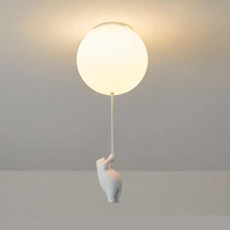 Bear and Balloon Kids Ceiling Light — White, LED E26, Acrylic Shade