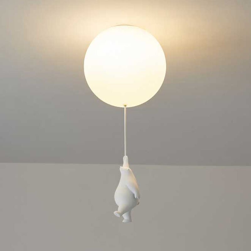 Bear and Balloon Kids Ceiling Light — White, LED E26, Acrylic Shade