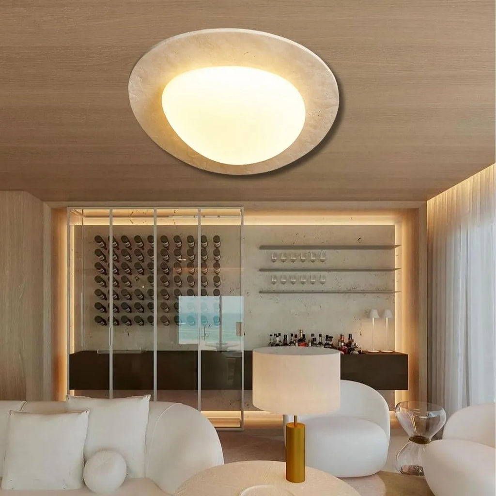 Sylvara Nordic Led Ceiling Light With Cream Travertine Finish