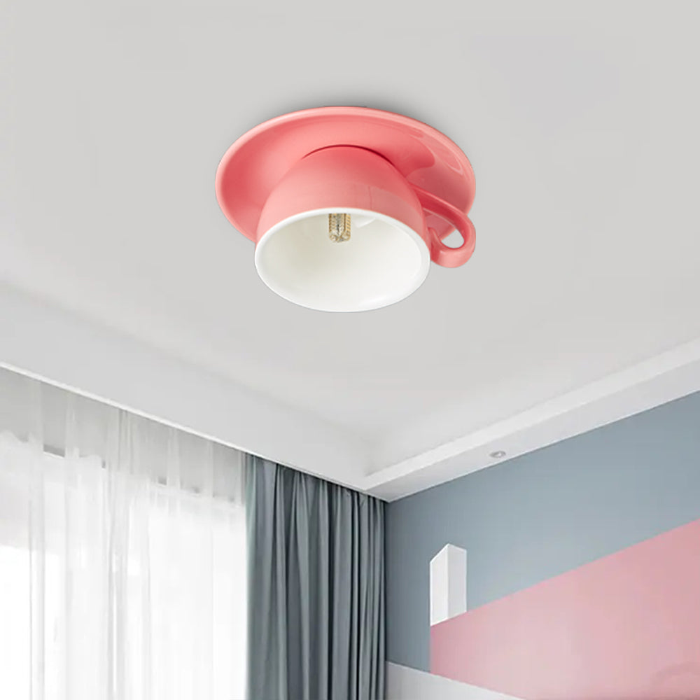 Ceramic Coffee Cup Ceiling Light — Integrated LED, Blue and Pink