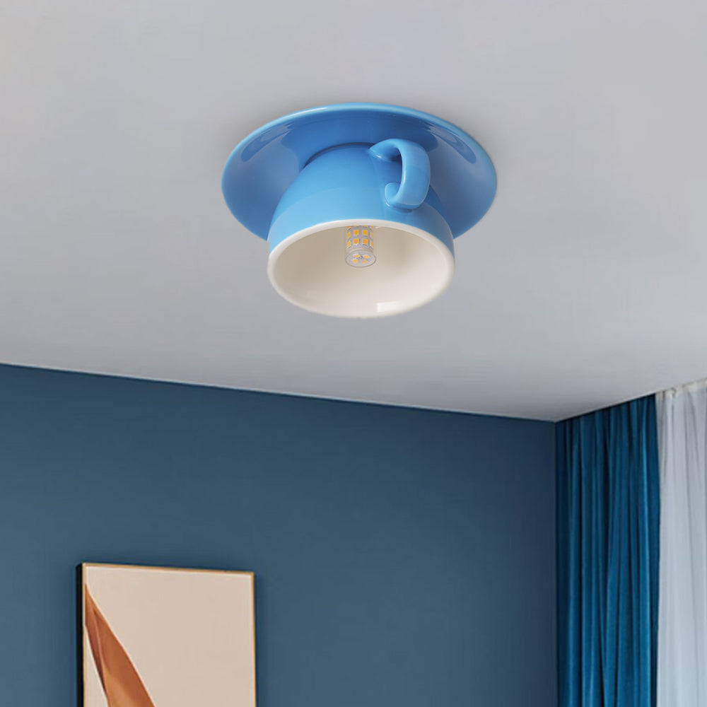 Ceramic Coffee Cup Ceiling Light — Integrated LED, Blue and Pink