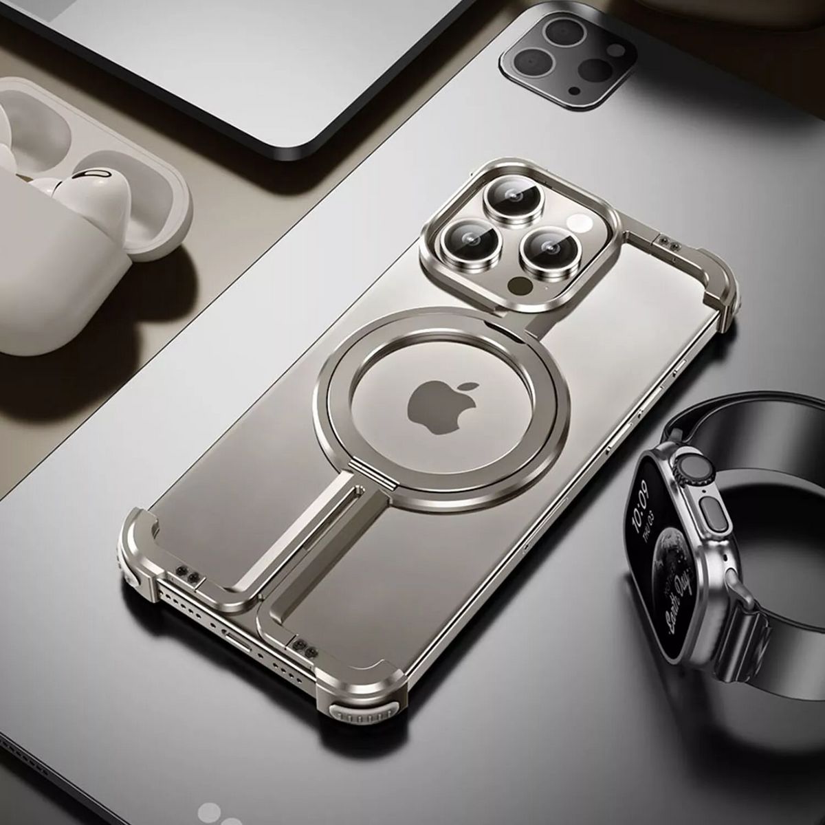 チタン製MagSafe iPhoneアーマーケース - 頑丈なボーダーレスデザイン