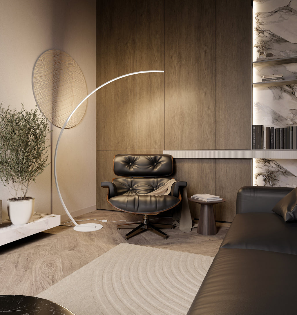 LumiFloor LED-golvlampa — dimbar belysning på 2700K, fotströmbrytare
