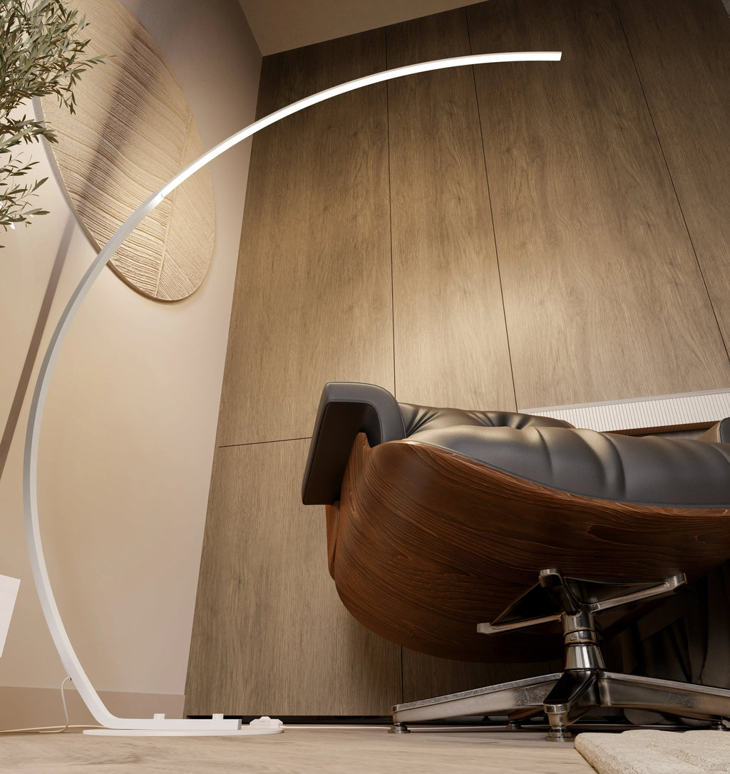 LumiFloor LED-golvlampa — dimbar belysning på 2700K, fotströmbrytare