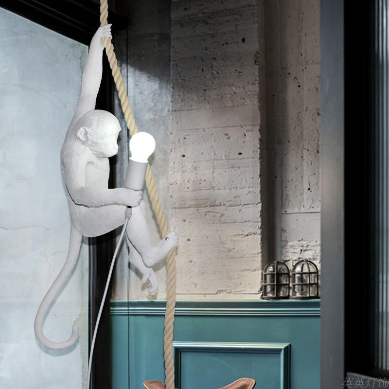 Jungle Buddy Monkey Shaped Pendant Light Jute Rope Ceiling Fixture