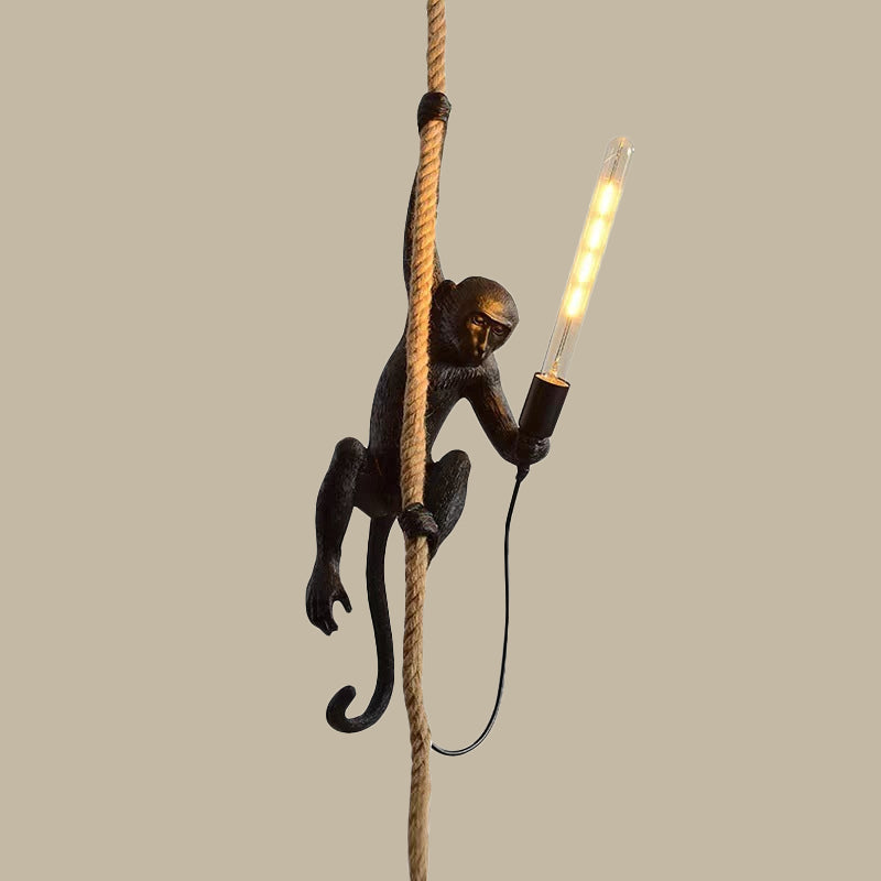Jungle Buddy Monkey Shaped Pendant Light Jute Rope Ceiling Fixture