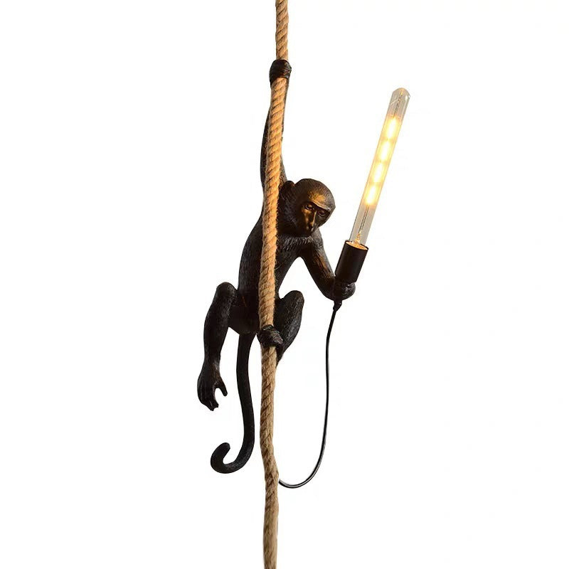 Jungle Buddy Monkey Shaped Pendant Light Jute Rope Ceiling Fixture