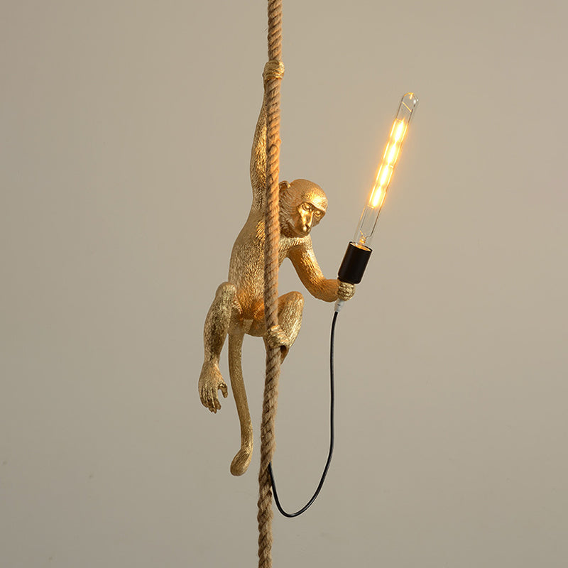 Jungle Buddy Monkey Shaped Pendant Light Jute Rope Ceiling Fixture