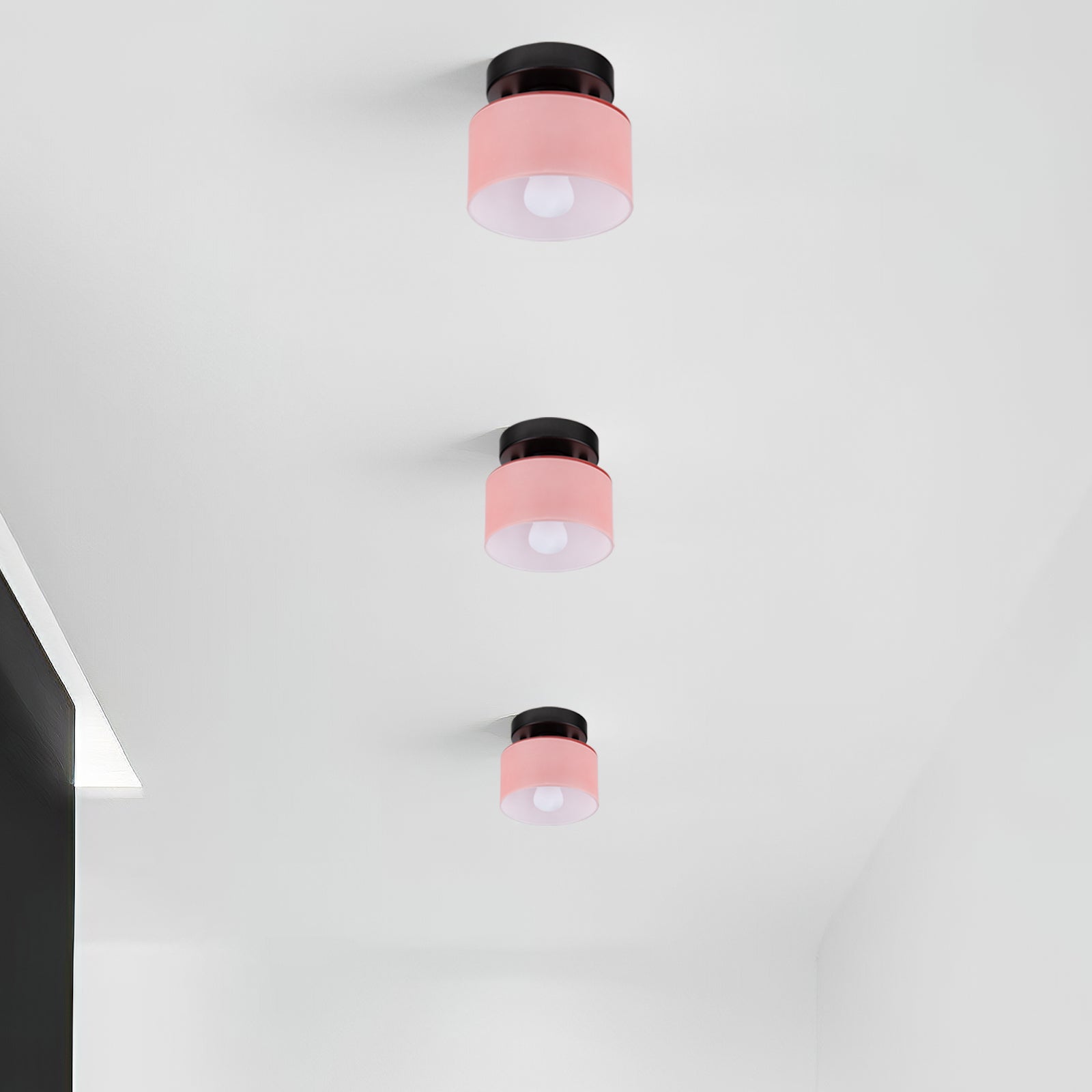 Retro Amber Glass Ceiling Light — E27/E26 Socket, Direct Mount, Cylindrical Shade