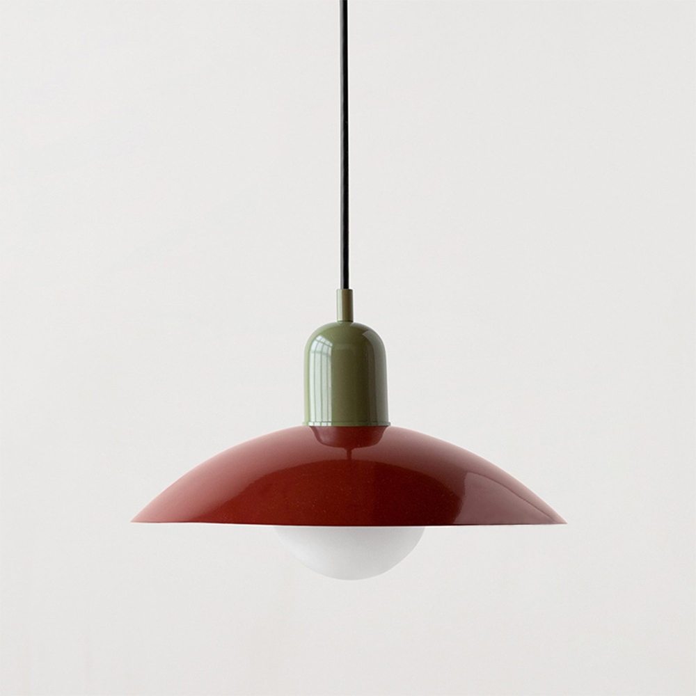 Macaron Bauhaus-Pendelleuchte — farbenfroher Schirm mit offenem Sockel
