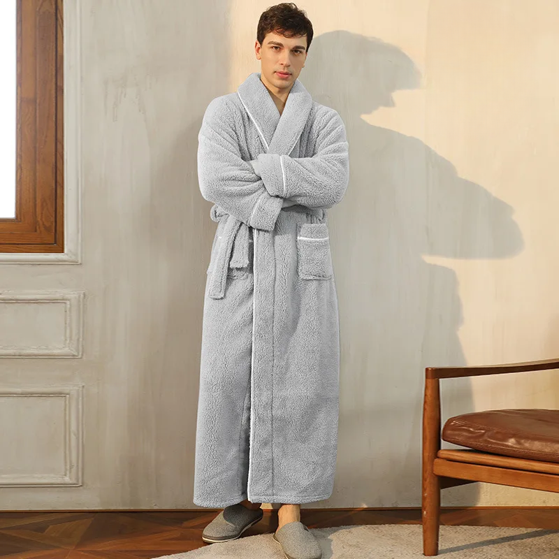 CozyFlannel Winterbademantel — Bindegürtel, Umlegekragen