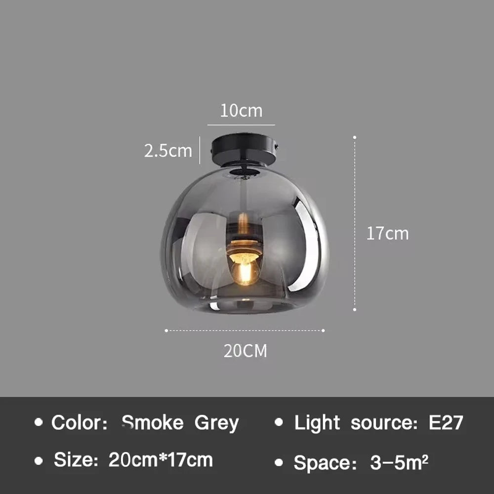 Plafonnier LED nordique moderne — Abat-jour en verre cognac