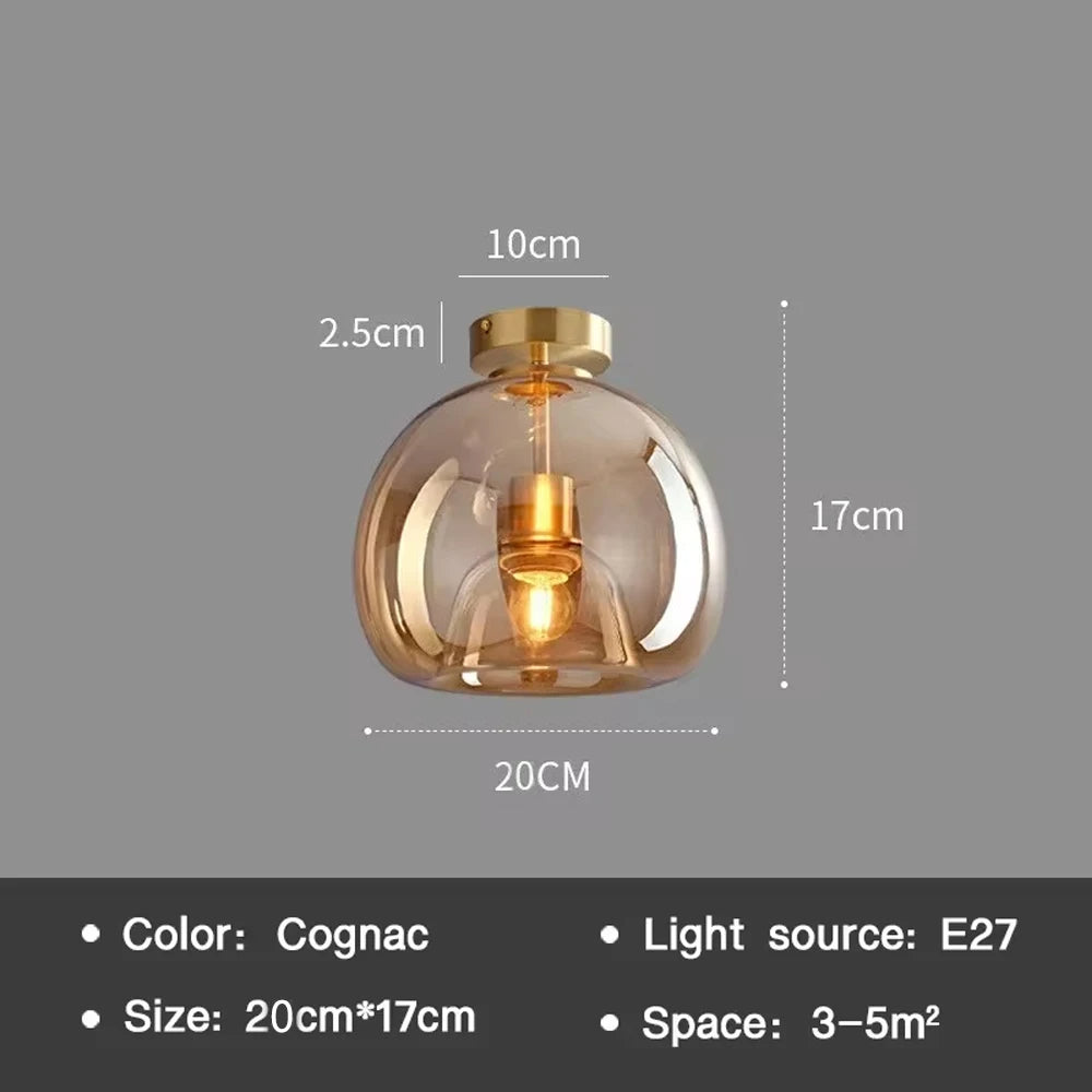 Plafonnier LED nordique moderne — Abat-jour en verre cognac