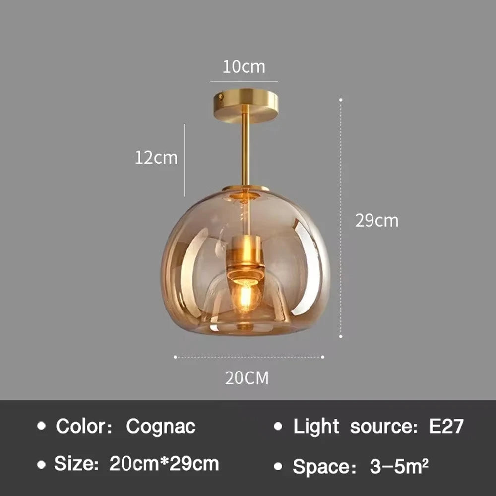 Plafonnier LED nordique moderne — Abat-jour en verre cognac