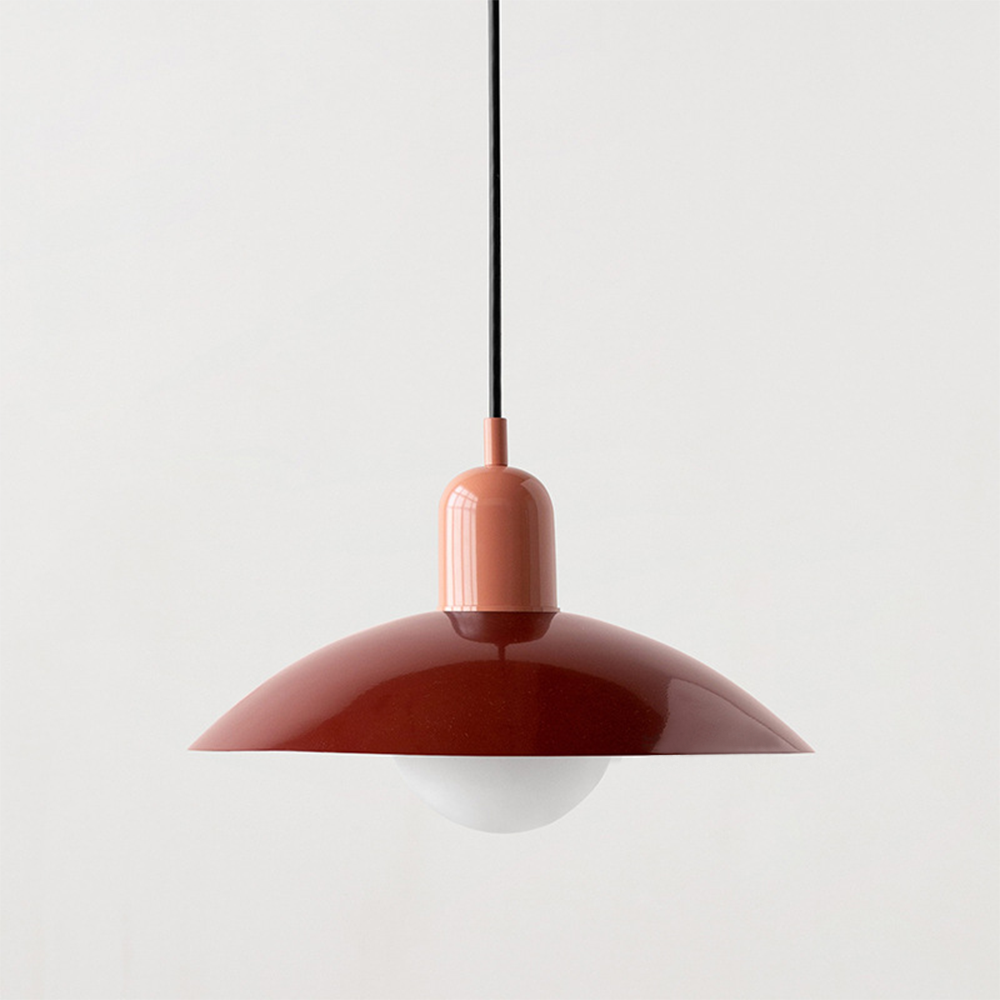 Macaron Bauhaus-Pendelleuchte — farbenfroher Schirm mit offenem Sockel