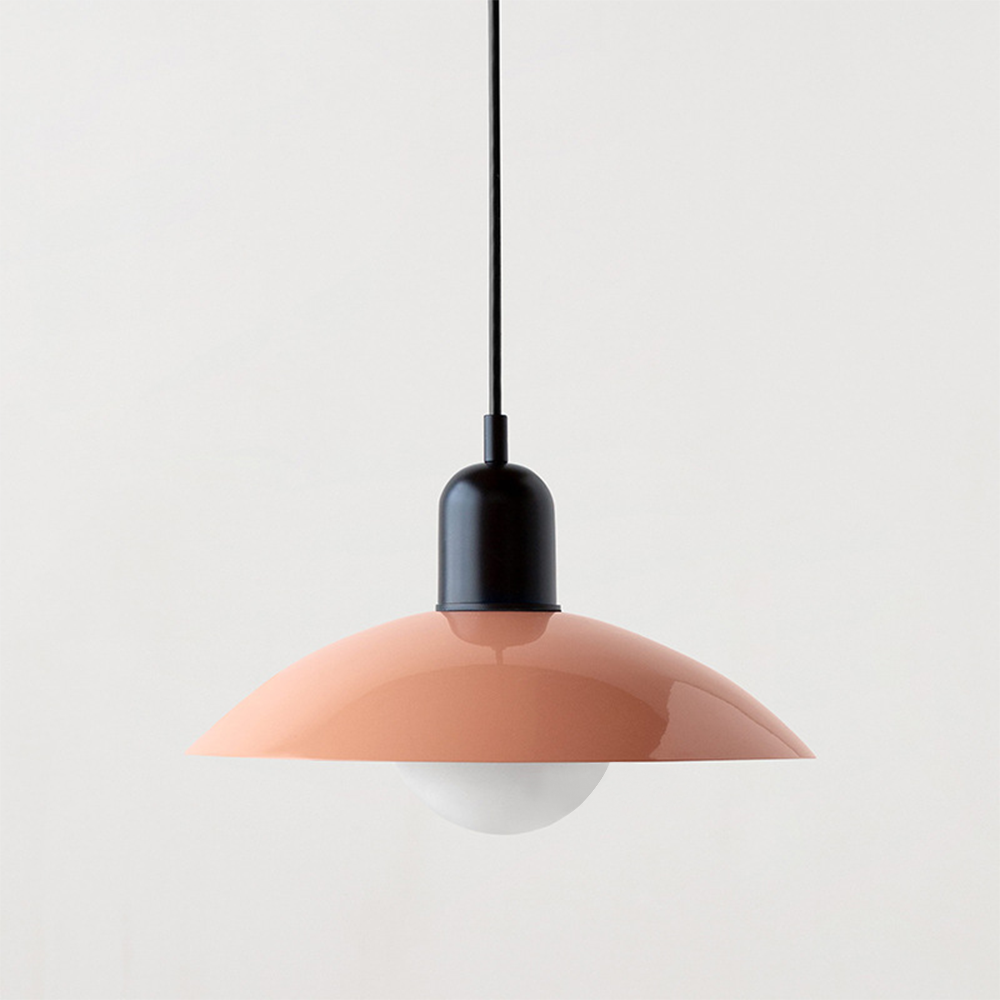 Macaron Bauhaus-Pendelleuchte — farbenfroher Schirm mit offenem Sockel