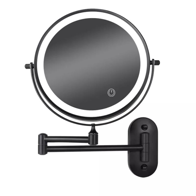 Specchio ingranditore LED nero ricaricabile — illuminazione brillante, chiarezza precisa