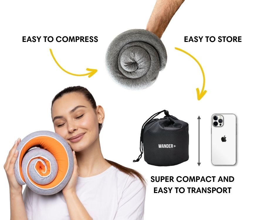 Almofada de viagem para o pescoço em espuma viscoelástica — Ajuste ergonómico e formato compacto para transportar