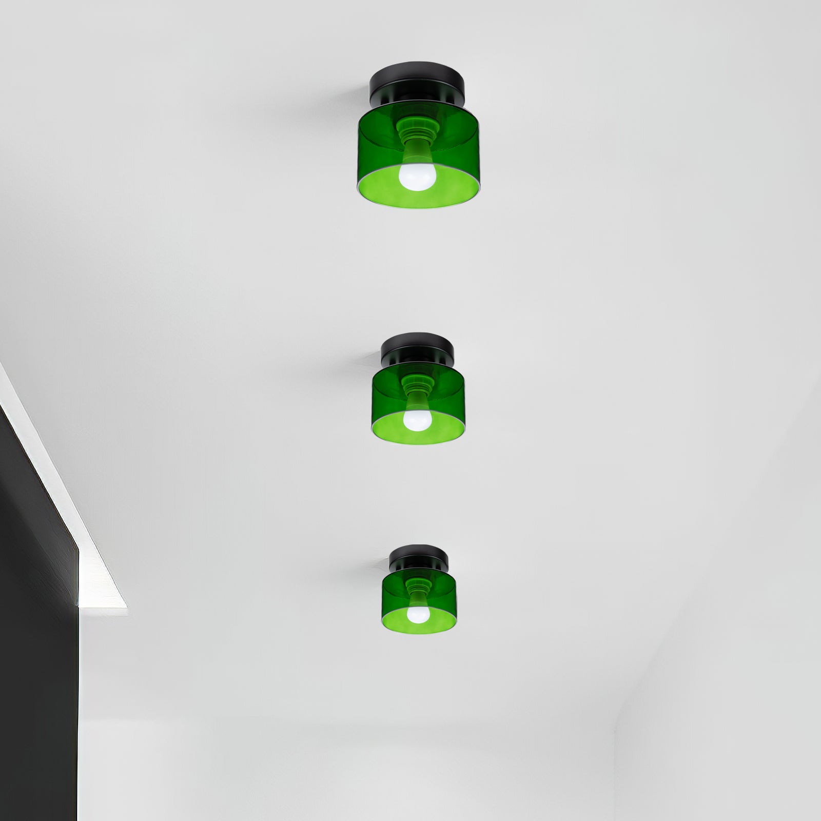 Retro Amber Glass Ceiling Light — E27/E26 Socket, Direct Mount, Cylindrical Shade