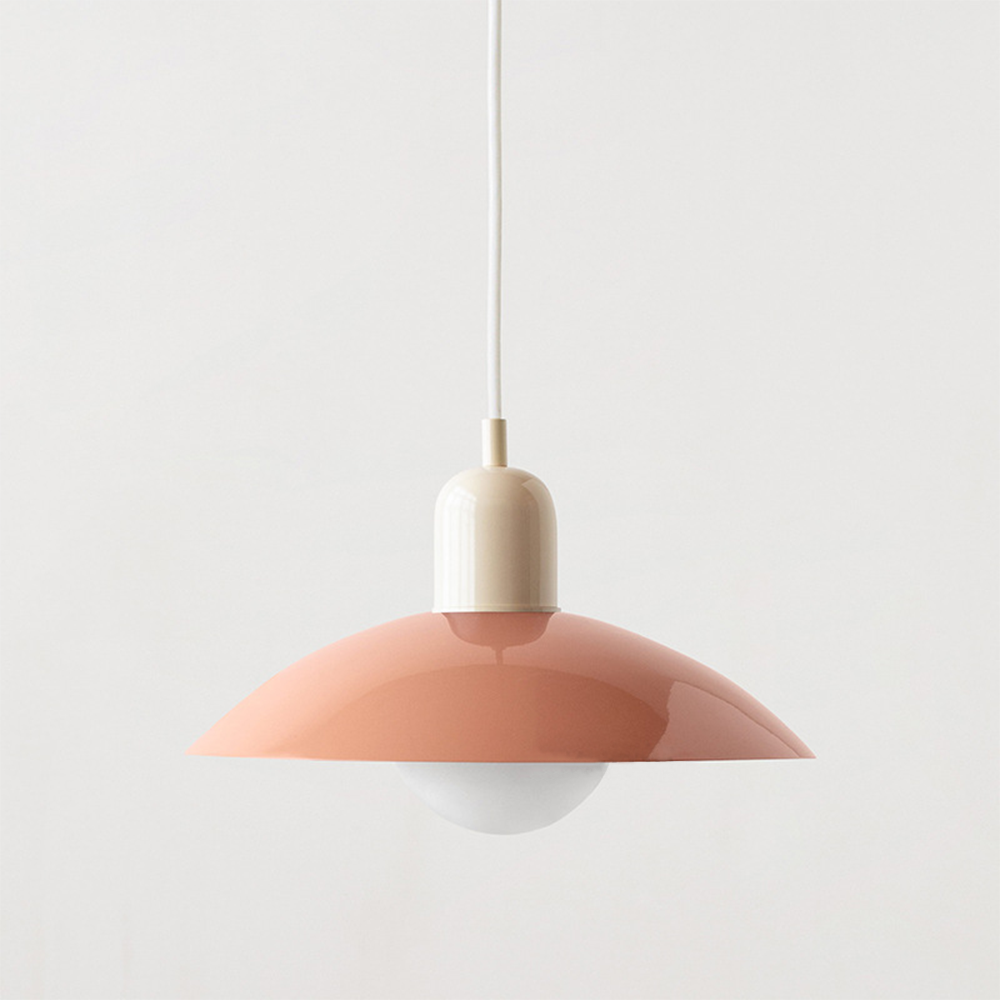 Macaron Bauhaus-Pendelleuchte — farbenfroher Schirm mit offenem Sockel
