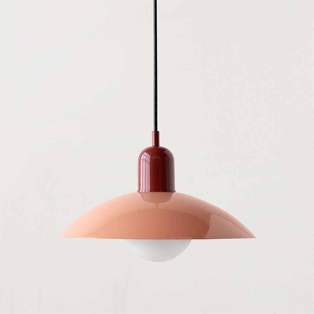 Macaron Bauhaus-Pendelleuchte — farbenfroher Schirm mit offenem Sockel