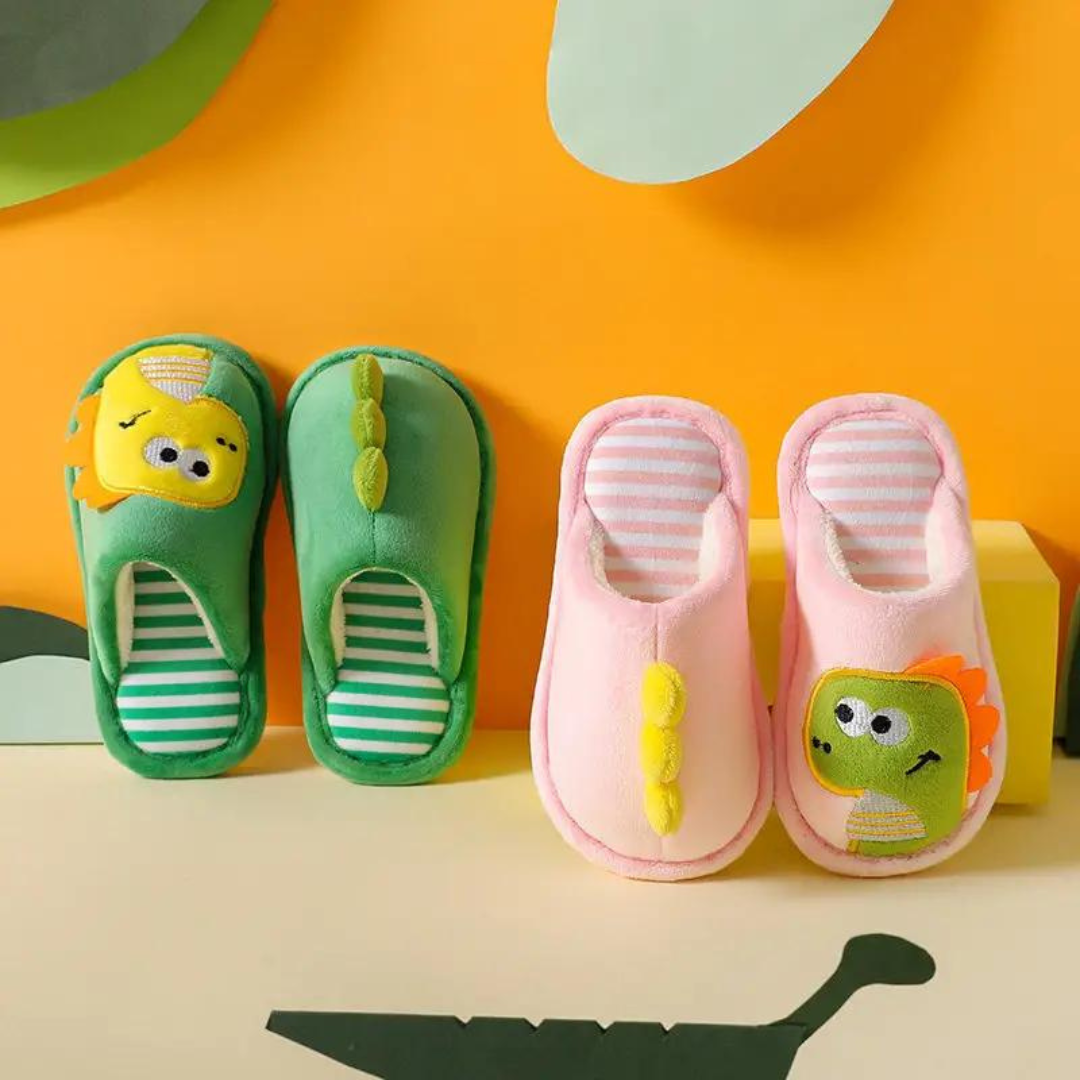 Dino-Hausschuhe — Buntes Dinosaurier-Design, kuscheliger Sitz