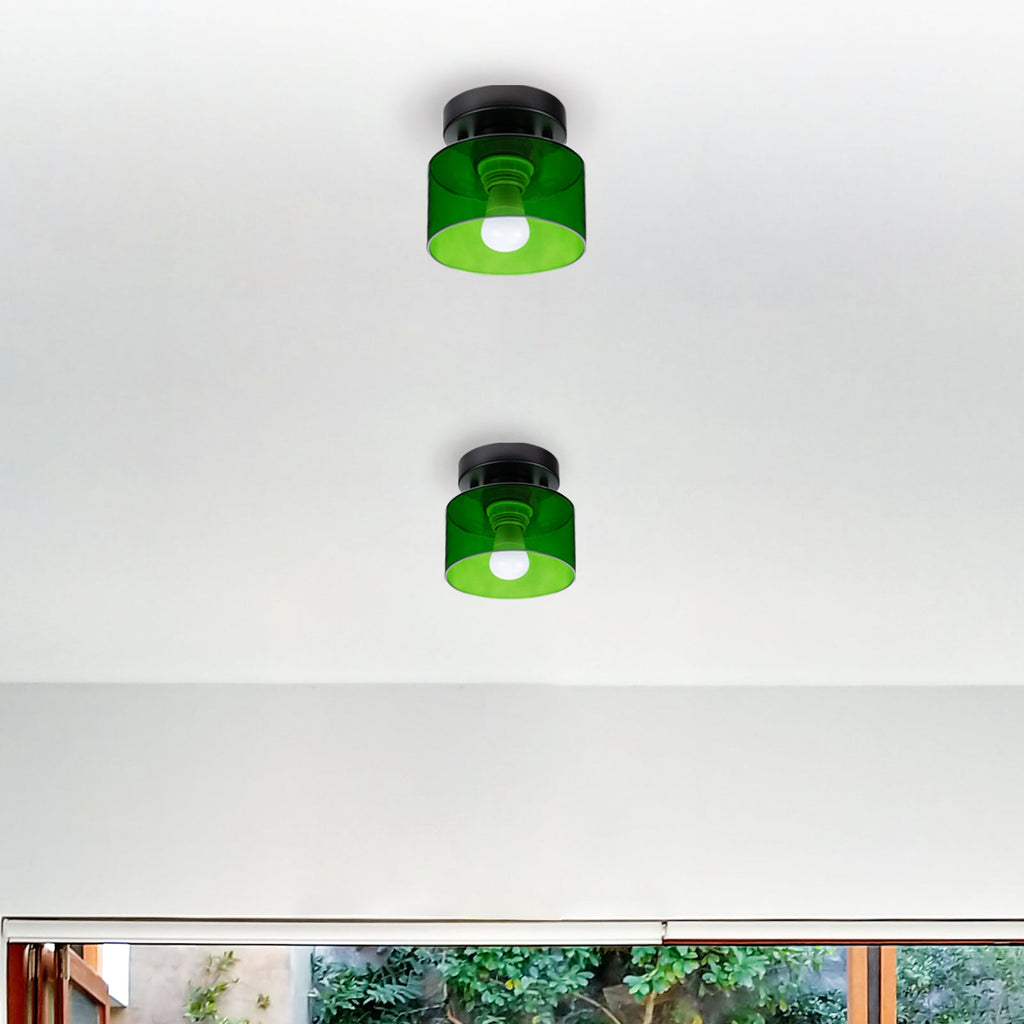Retro Amber Glass Ceiling Light — E27/E26 Socket, Direct Mount, Cylindrical Shade