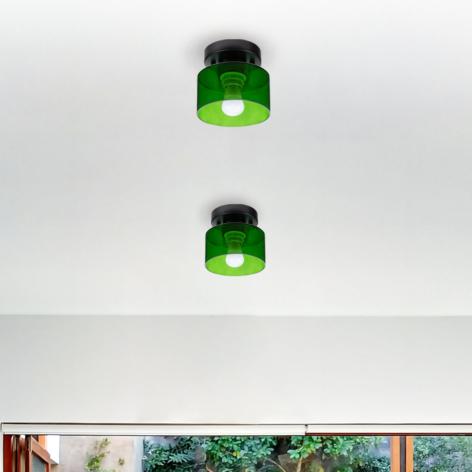 Retro Amber Glass Ceiling Light — E27/E26 Socket, Direct Mount, Cylindrical Shade