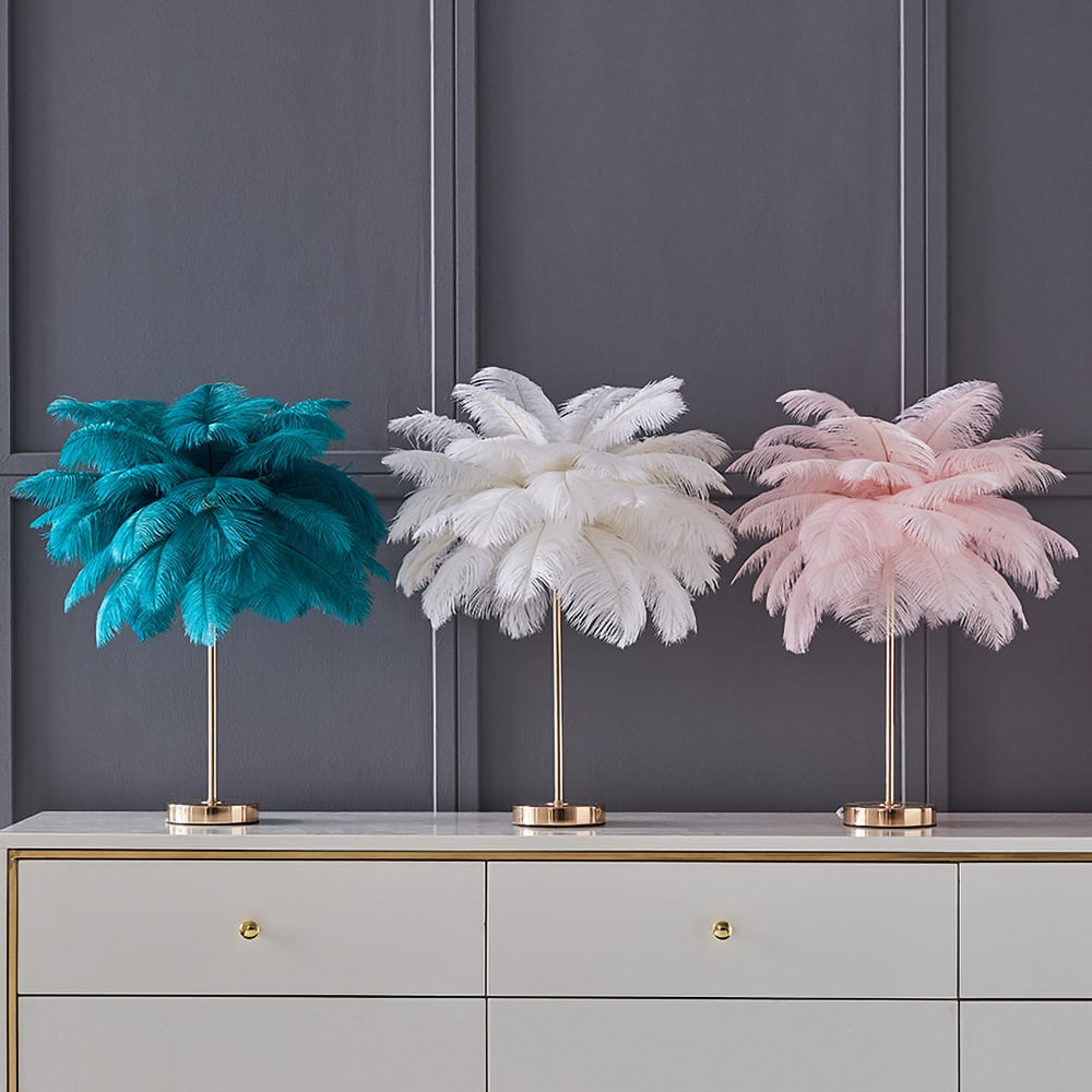 Loftus goldene Tischlampe mit Feder – Vintage-Glamour im Art-déco-Stil